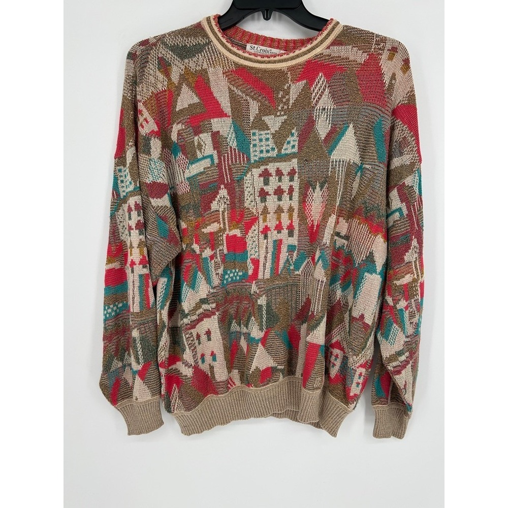Vintage St Croix Knit Mens XL Abstract Geometric 90s USA Sweater Retro Hip Hop